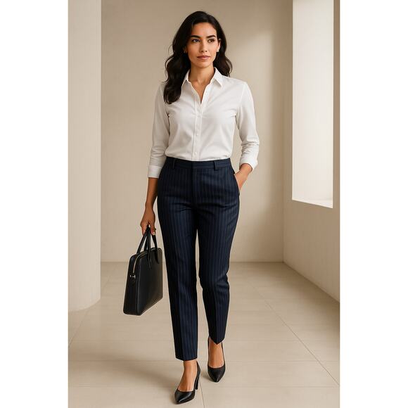 Banana Republic Navy Pinstripe Pants Avery Fit Size 2 Slim Straight Career - Picture 1 of 16
